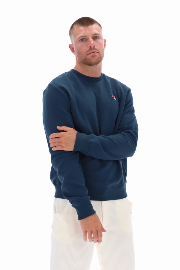 Dark Turquoise Fila Luka Essential Crew With Ribbed Side Panels Men Sweatshirts | 2756KXDYN