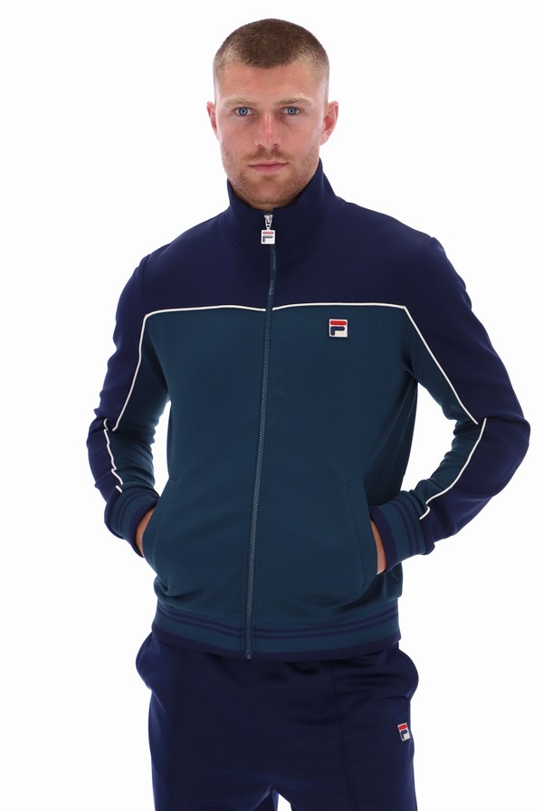 Dark Turquoise / Navy Fila Wales Retro Men Jackets | 9672ATEIU