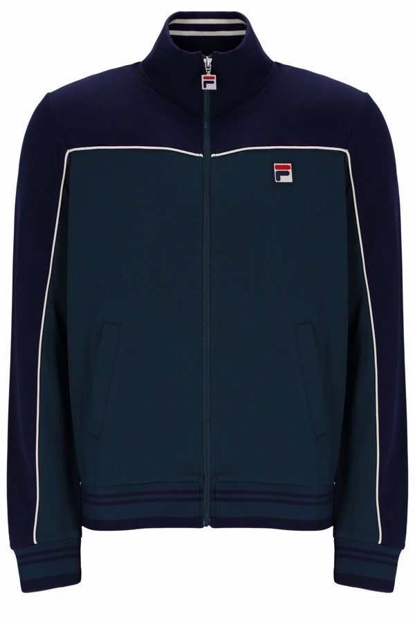 Dark Turquoise / Navy Fila Wales Retro Men Jackets | 9672ATEIU