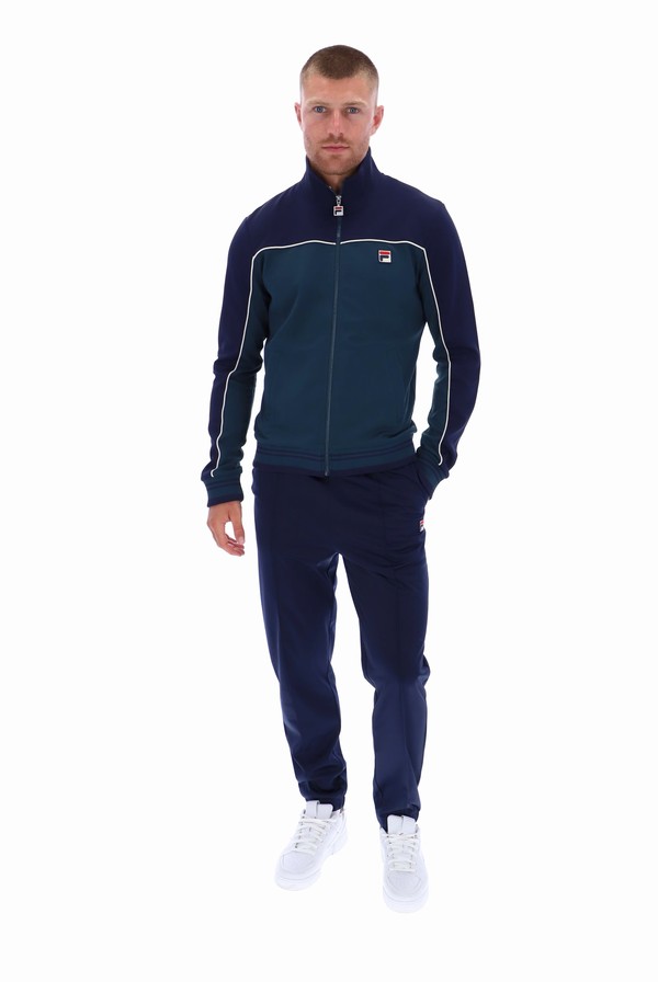 Dark Turquoise / Navy Fila Wales Retro Men Tracksuits | 5921IJWDR