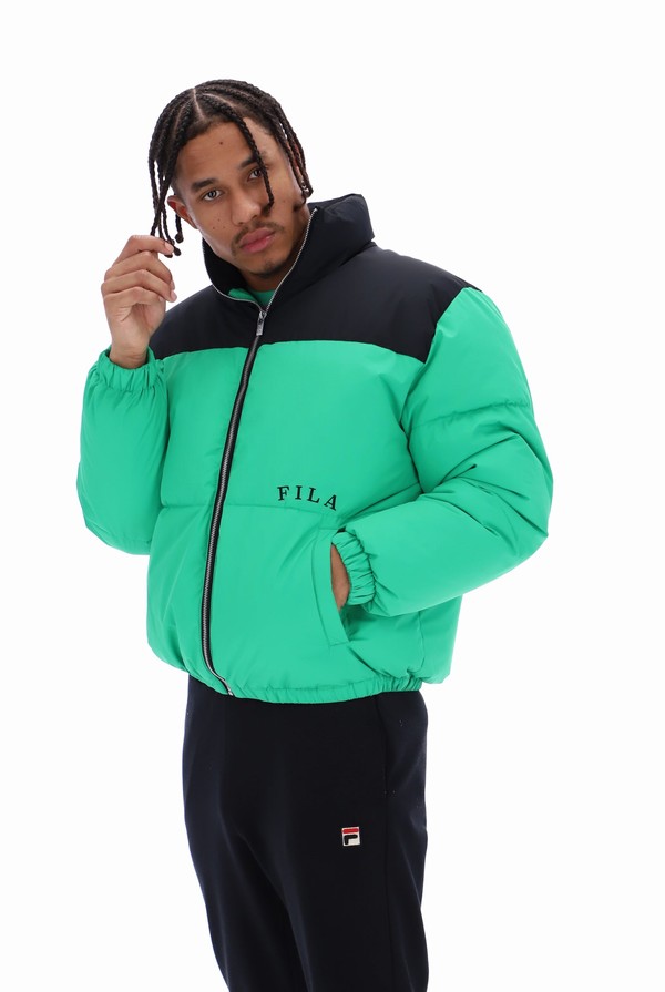 Deep Mint / Black Fila Evan Panelled Puffer Men Jackets | 1958FMSRA