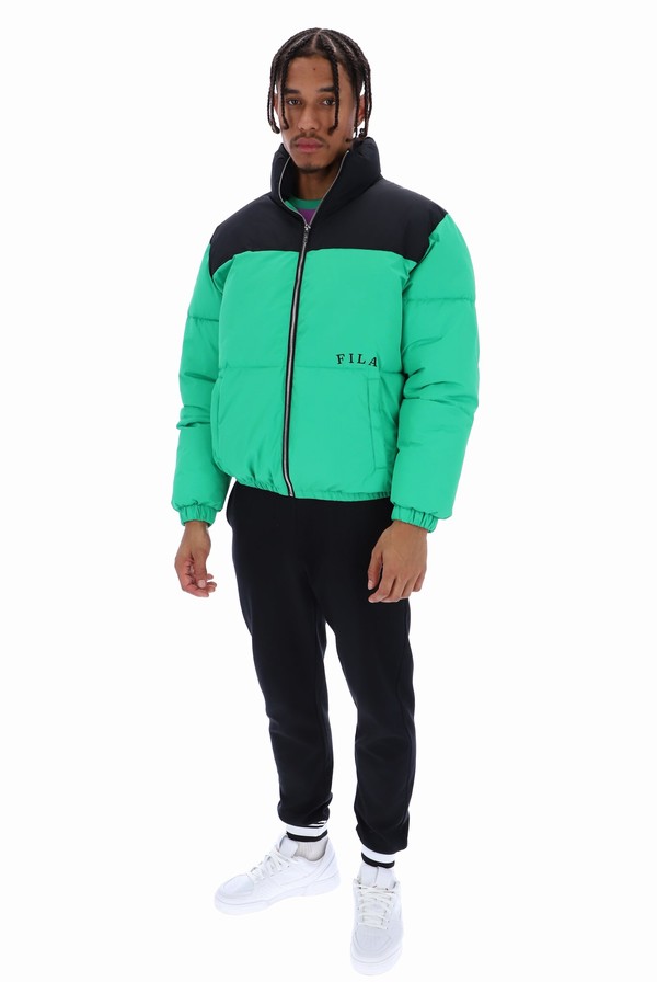 Deep Mint / Black Fila Evan Panelled Puffer Men Jackets | 1958FMSRA