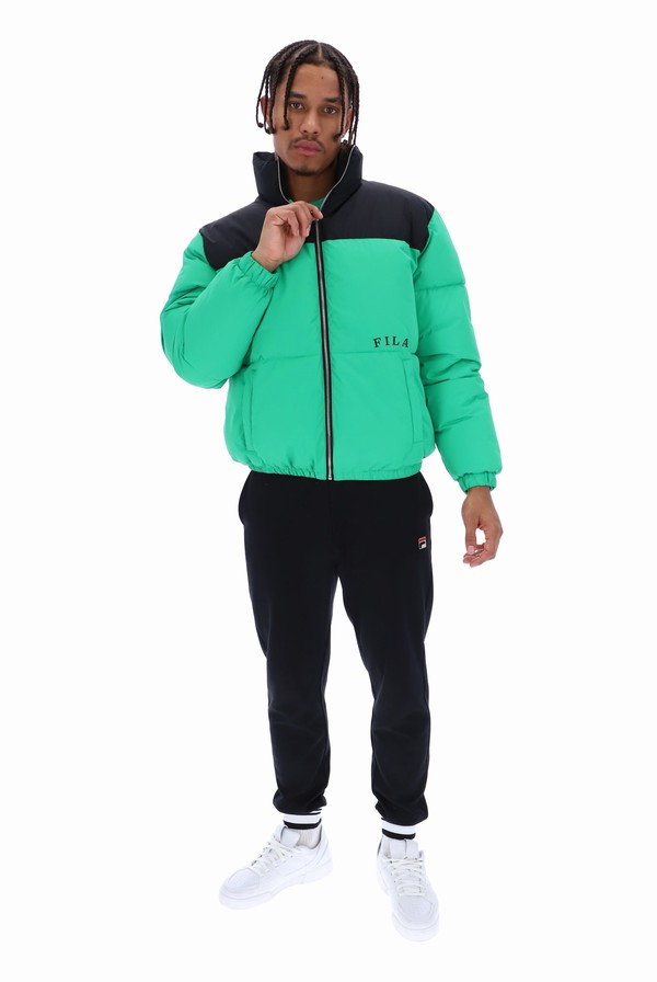 Deep Mint / Black Fila Evan Panelled Puffer Men Jackets | 1958FMSRA