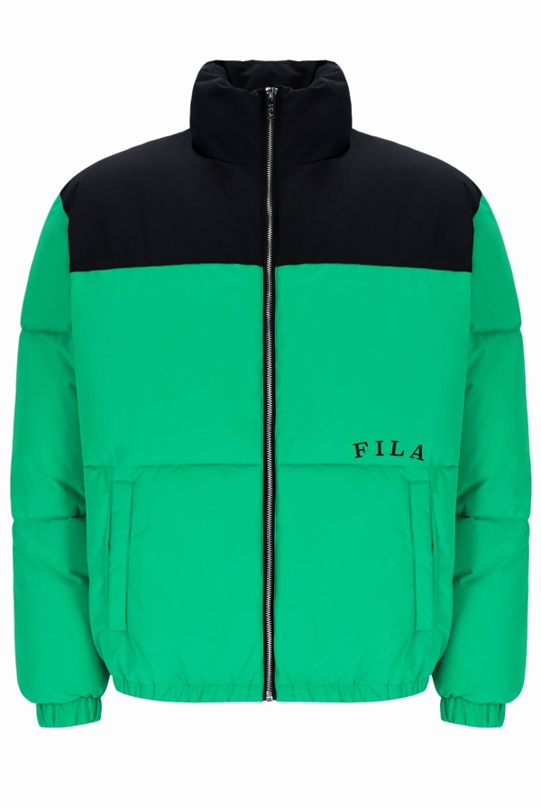 Deep Mint / Black Fila Evan Panelled Puffer Men Jackets | 1958FMSRA