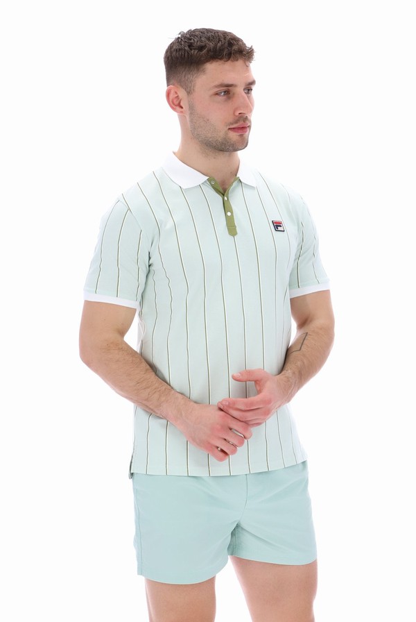 Green Fila Brett Double Stripe BB1 Men Polo Shirts | 0581SHABL