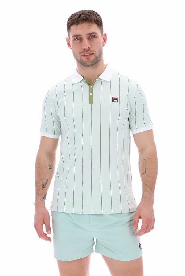 Green Fila Brett Double Stripe BB1 Men Polo Shirts | 0581SHABL