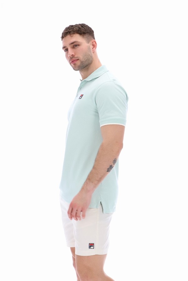 Green Fila Custom Two Button Tipped Rib Basic Men Polo Shirts | 6015UTKHF