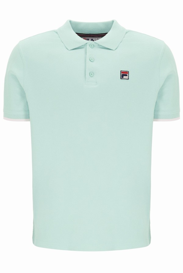 Green Fila Custom Two Button Tipped Rib Basic Men Polo Shirts | 6015UTKHF