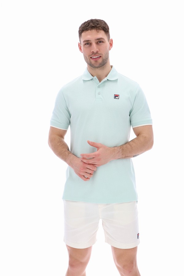 Green Fila Custom Two Button Tipped Rib Basic Men Polo Shirts | 6015UTKHF