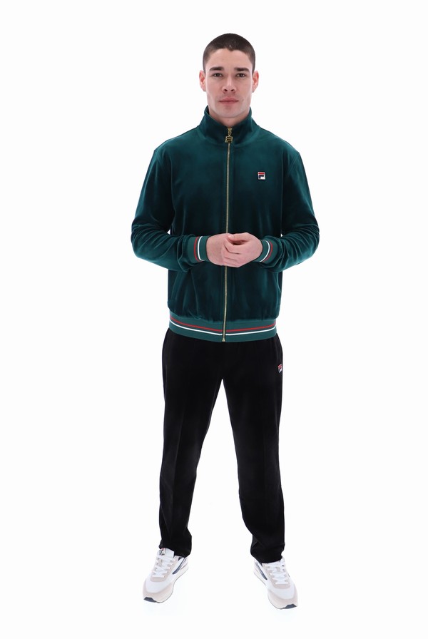 Green Fila Falken Velour With Gold Details Men Track Top | 1465OQGJB