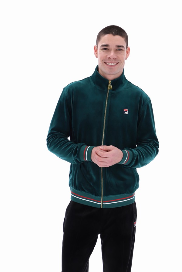 Green Fila Falken Velour With Gold Details Men Track Top | 1465OQGJB