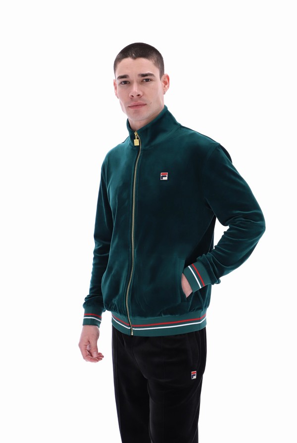 Green Fila Falken Velour With Gold Details Men Track Top | 1465OQGJB