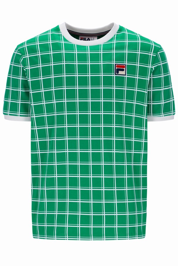 Green Fila Freddie Check Contrast Rib Men T-shirts | 8413QCAHL