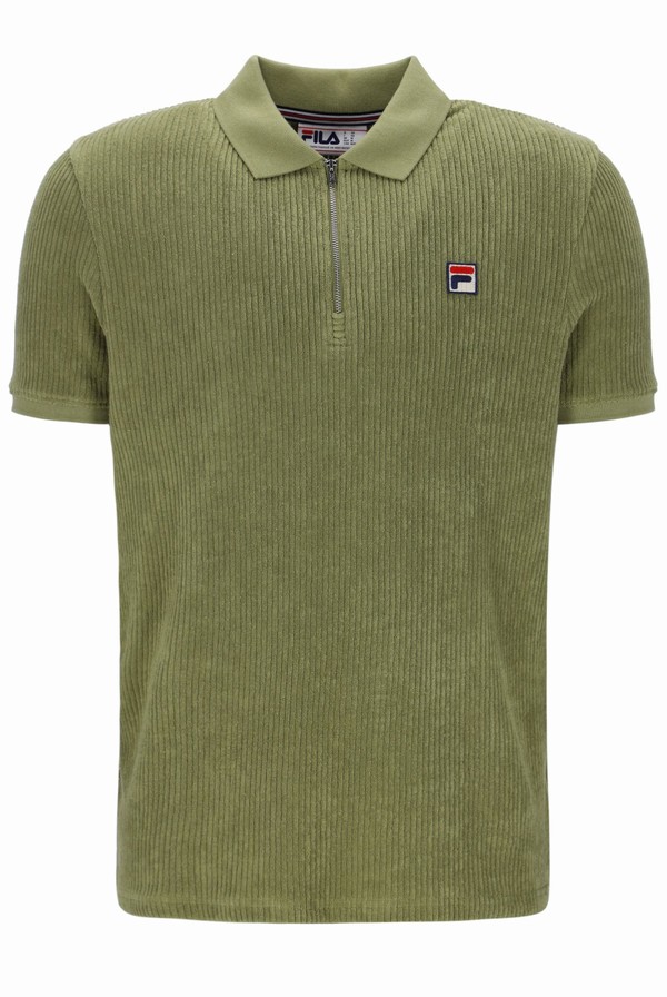 Green Fila Kason Quarter Zip Men Polo Shirts | 5246OUYSC