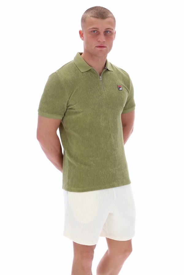 Green Fila Kason Quarter Zip Men Polo Shirts | 5246OUYSC