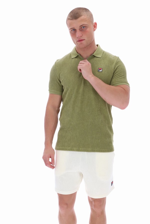 Green Fila Kason Quarter Zip Men Polo Shirts | 5246OUYSC