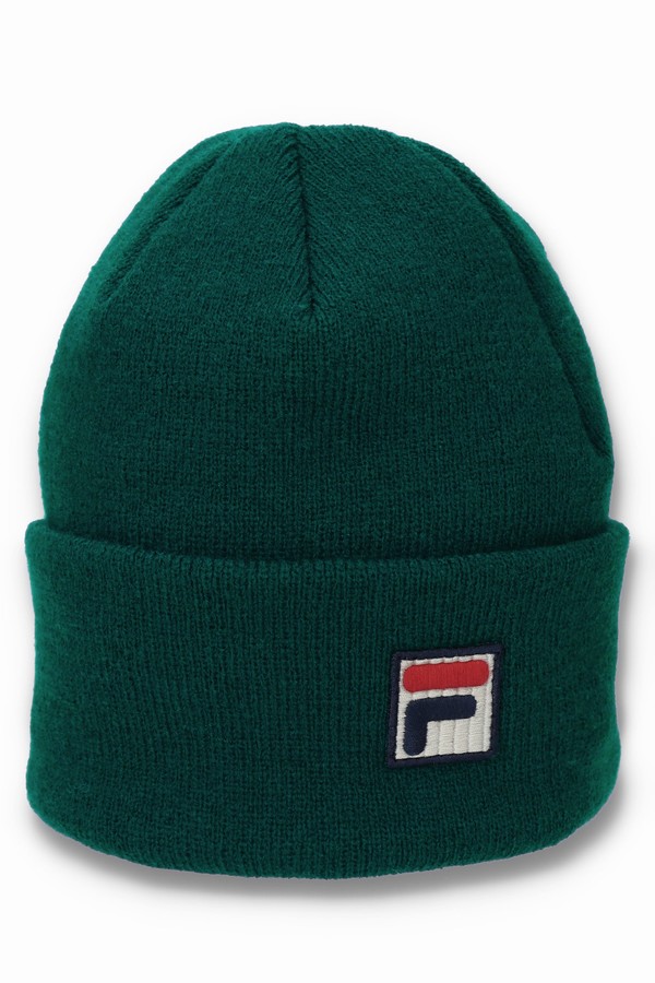 Green Fila Kudos F-Box Flat Knit Men Beanie | 6014LAWCN