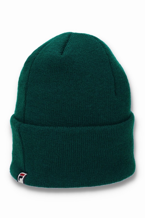 Green Fila Kudos F-Box Flat Knit Men Beanie | 6014LAWCN