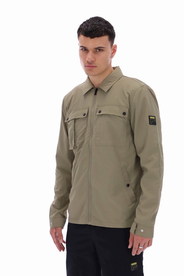 Green Fila Lamont Military Overshirt Men Jackets | 6142KFWCS