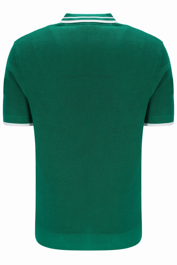 Green / White Fila Ascari Waffle Knitted Men Polo Shirts | 8624LMPFQ