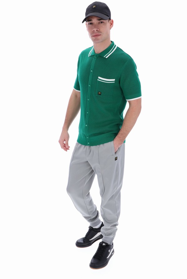 Green / White Fila Ascari Waffle Knitted Men Polo Shirts | 8624LMPFQ