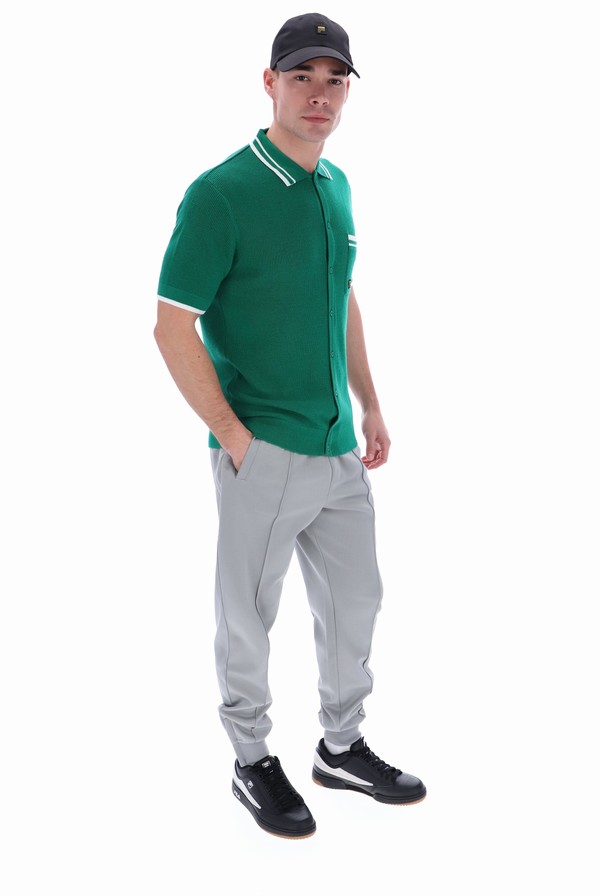 Green / White Fila Ascari Waffle Knitted Men Polo Shirts | 8624LMPFQ