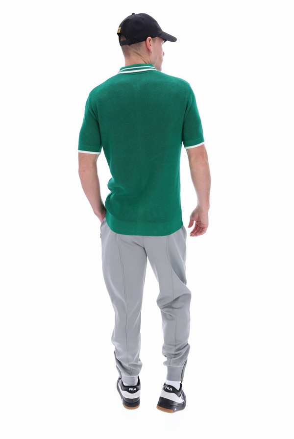 Green / White Fila Ascari Waffle Knitted Men Polo Shirts | 8624LMPFQ