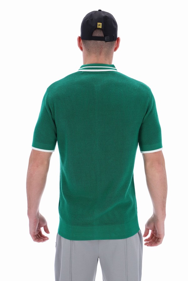 Green / White Fila Ascari Waffle Knitted Men Polo Shirts | 8624LMPFQ