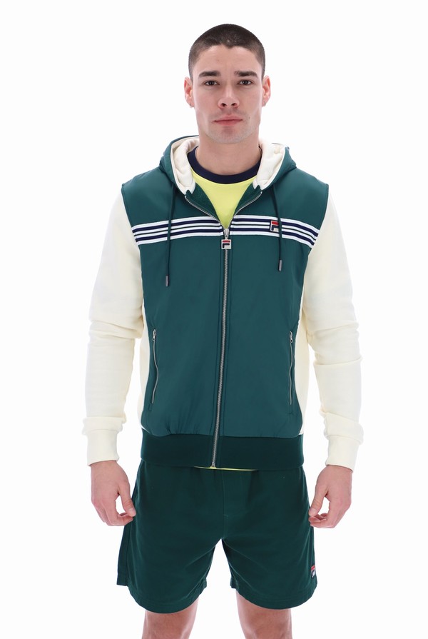 Green / White Fila Marble Fleece Men Hoodie | 5017LKZWG