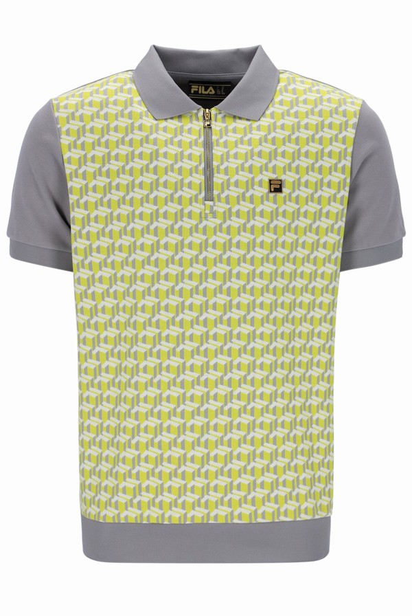 Grey Fila Axel Geo Jacqaurd Men Polo Shirts | 2597ETKGA