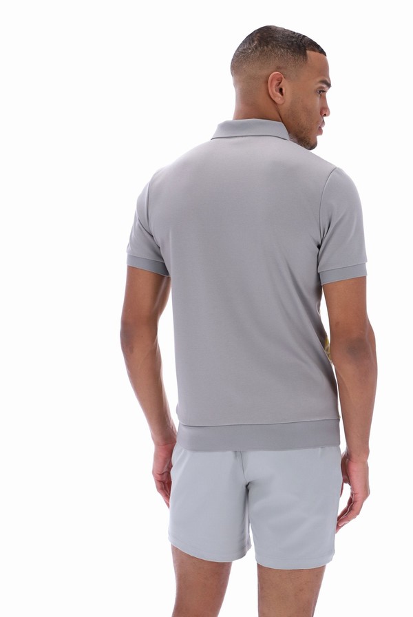 Grey Fila Axel Geo Jacqaurd Men Polo Shirts | 2597ETKGA