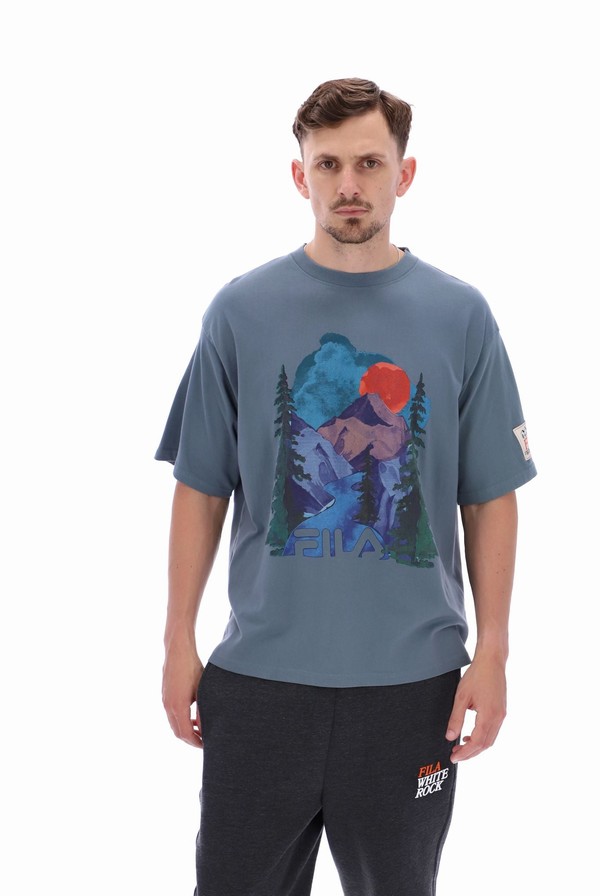 Grey Fila Davey Graphic Men T-shirts | 3285JLOMC