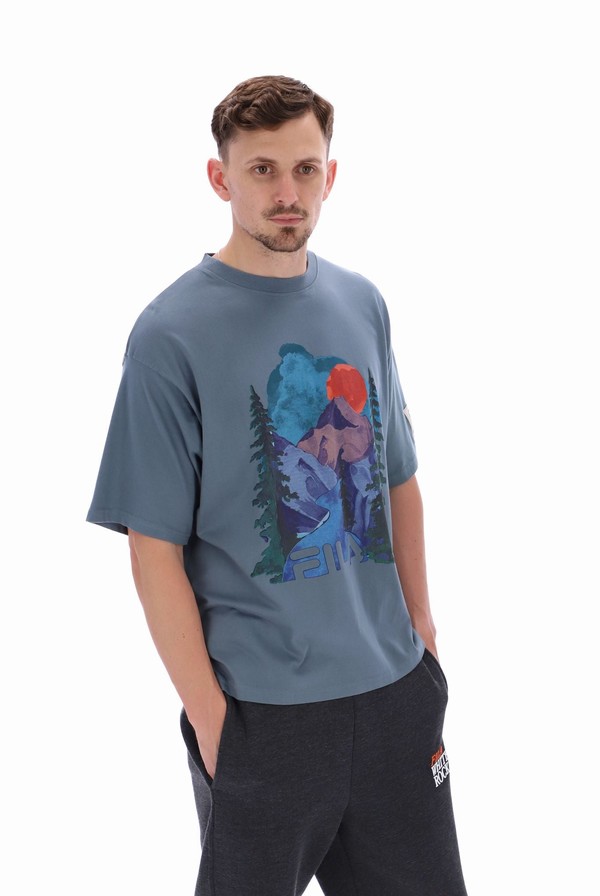 Grey Fila Davey Graphic Men T-shirts | 3285JLOMC