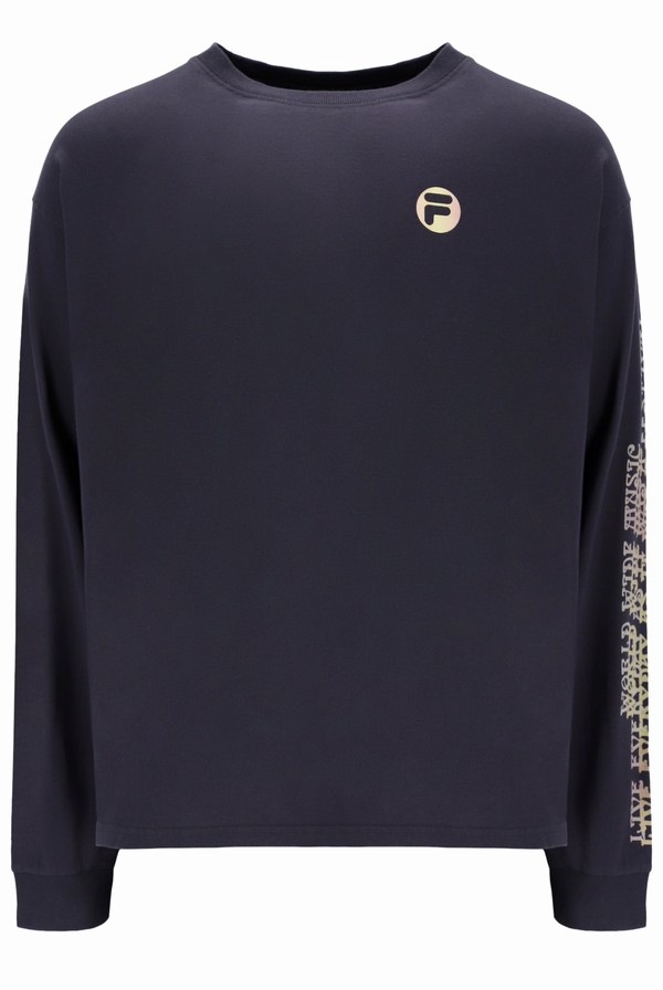 Grey Fila Fredrick Graphic Long Sleeve Men T-shirts | 9476ADBGX