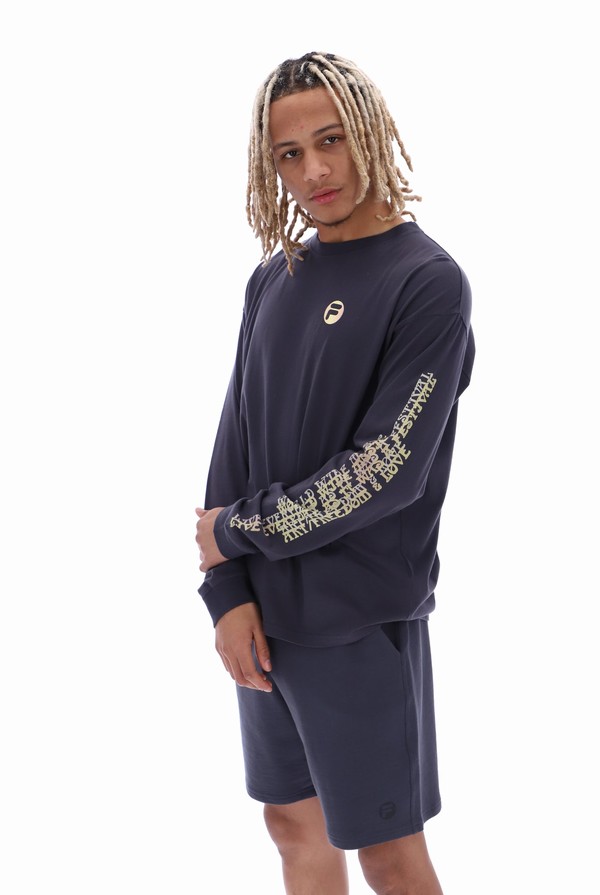 Grey Fila Fredrick Graphic Long Sleeve Men T-shirts | 9476ADBGX