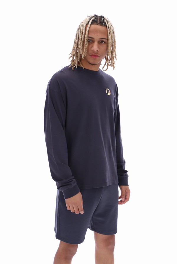 Grey Fila Fredrick Graphic Long Sleeve Men T-shirts | 9476ADBGX