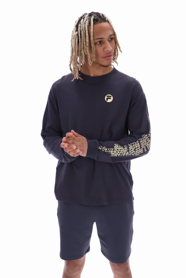 Grey Fila Fredrick Graphic Long Sleeve Men T-shirts | 9476ADBGX