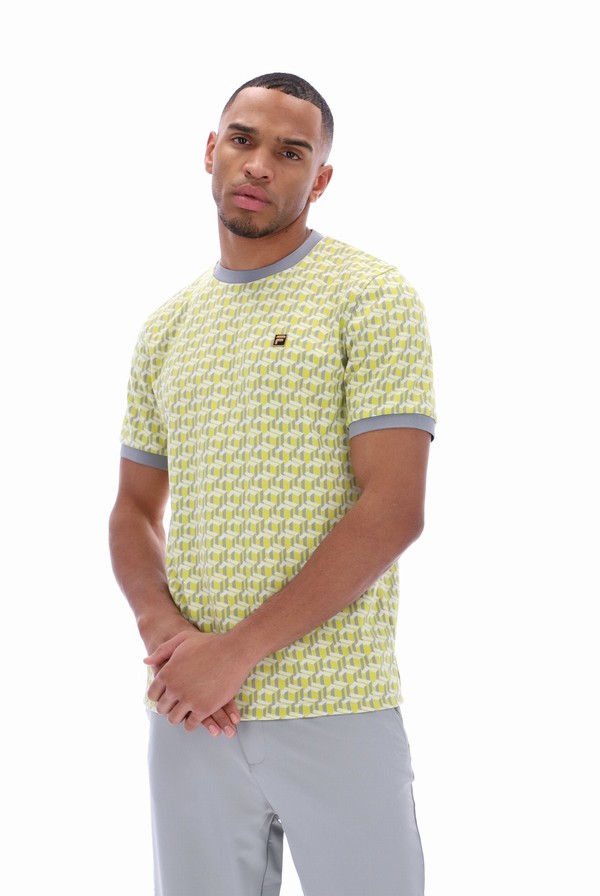 Grey Fila Jagger Geo Jacquard Men T-shirts | 5781SWFCX