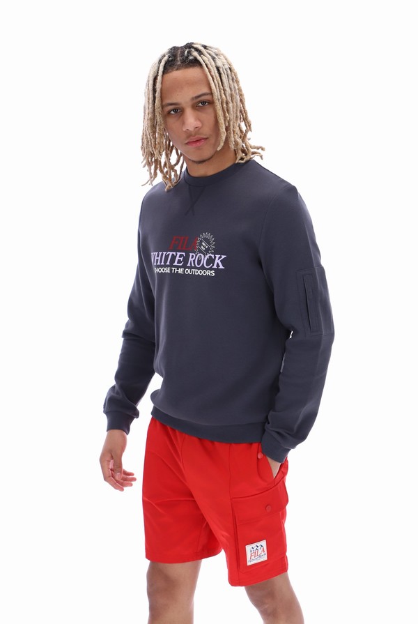 Grey Fila John Sleeve Pocket Crew Men Sweatshirts | 4821VIWEP