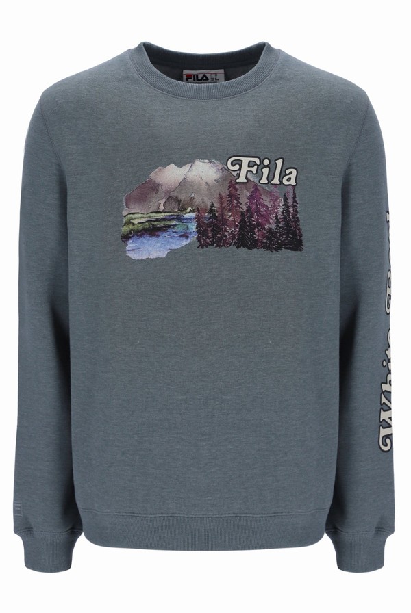 Grey Fila Len Graphic Crew Men Sweatshirts | 6781NMHJB