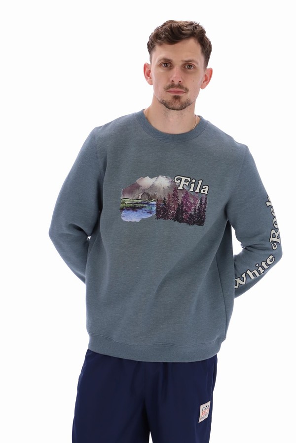 Grey Fila Len Graphic Crew Men Sweatshirts | 6781NMHJB