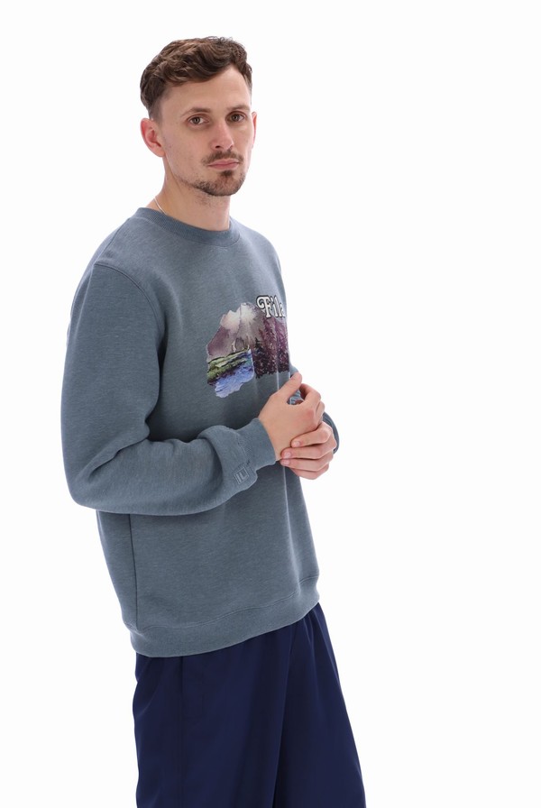 Grey Fila Len Graphic Crew Men Sweatshirts | 6781NMHJB