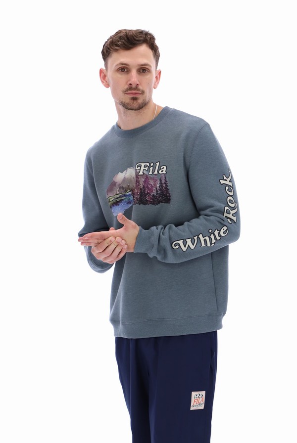 Grey Fila Len Graphic Crew Men Sweatshirts | 6781NMHJB