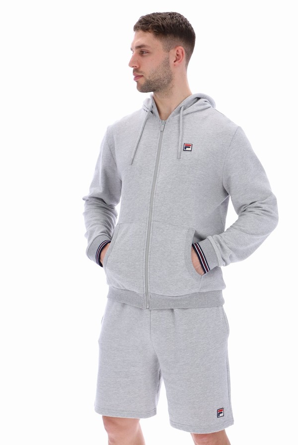 Grey Fila Tenconi Zip Up Men Hoodie | 5703WRVPZ