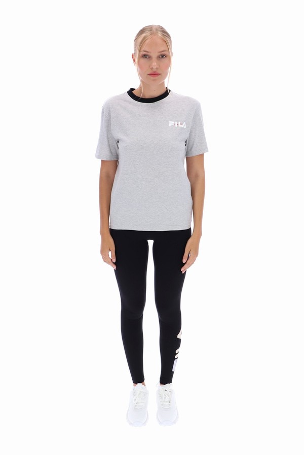 Grey / Black Fila Pria Women T-shirts | 4096HDAFP