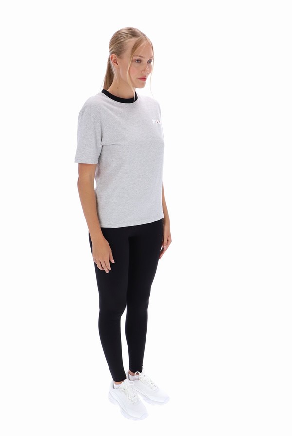 Grey / Black Fila Pria Women T-shirts | 4096HDAFP