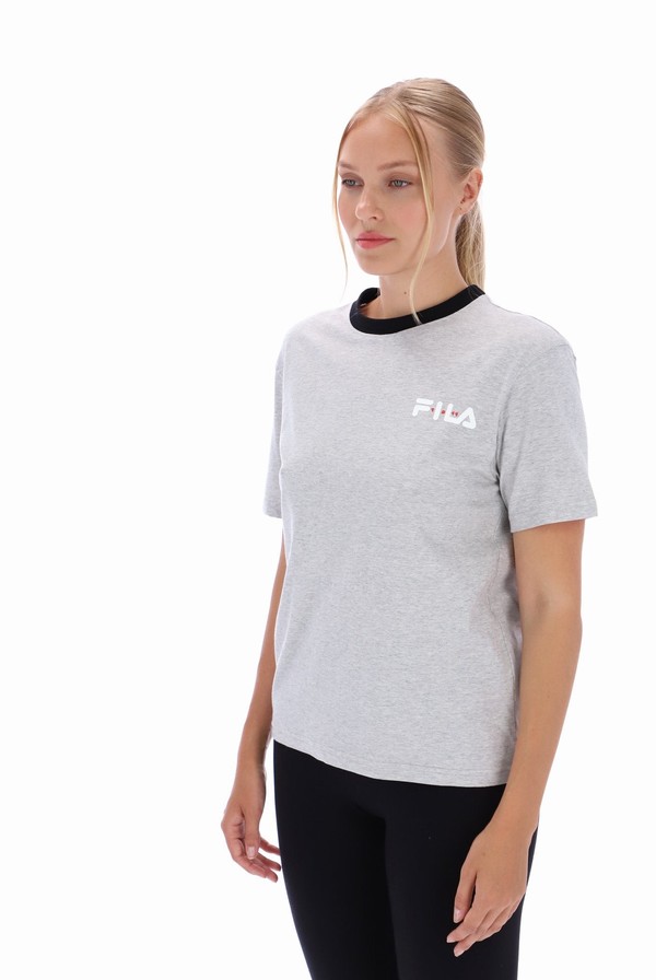 Grey / Black Fila Pria Women T-shirts | 4096HDAFP