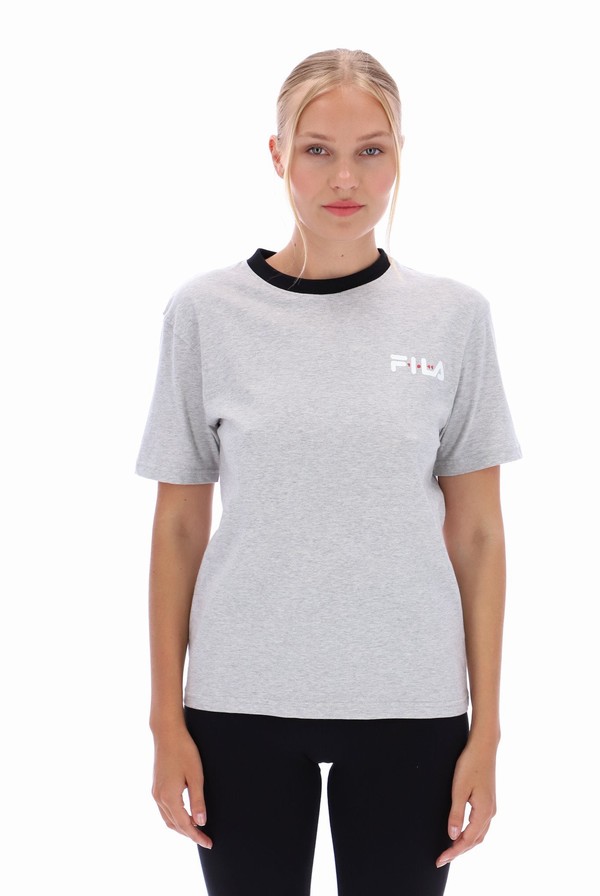 Grey / Black Fila Pria Women T-shirts | 4096HDAFP