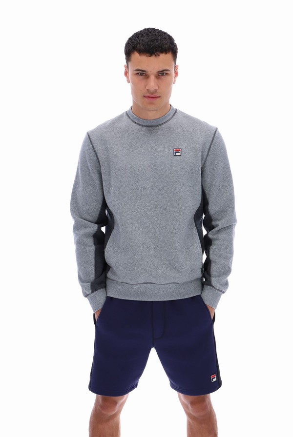 Grey / Grey Fila Webber Fleece Men Sweatshirts | 3892HIQOU