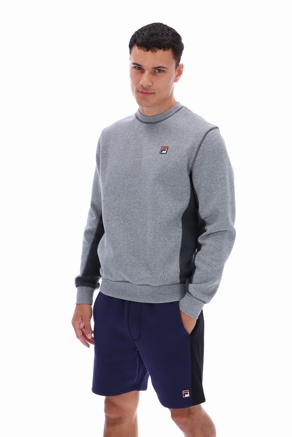 Grey / Grey Fila Webber Fleece Men Sweatshirts | 3892HIQOU